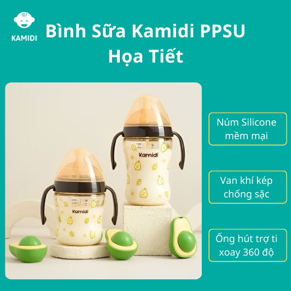 Bình Sữa Cho Bé Kamidi Chất Liệu PPSU Cao Cấp Chống Sặc Đầy Hơi Hiệu Quả Cho Bé - Họa Tiết Gấu/Thỏ/Galaxy/Bơ/Cherry