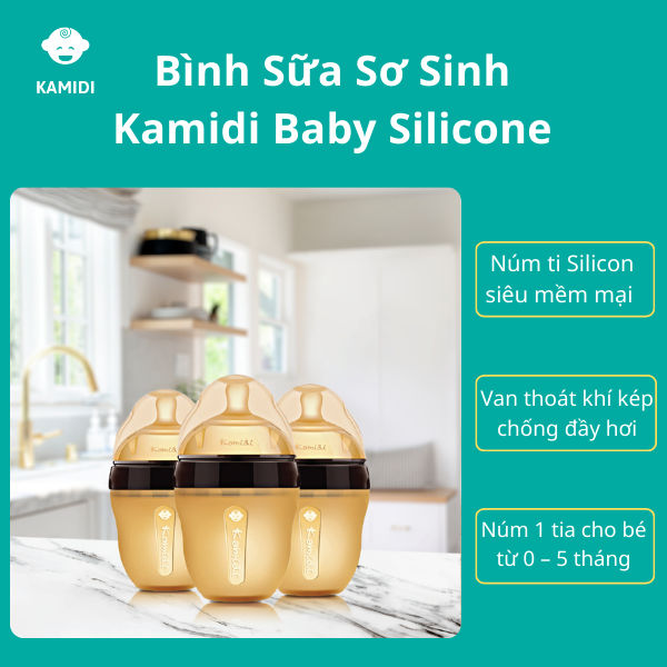Bình Sữa Sơ Sinh Silicone Kamidi Baby Mềm Mại, An Toàn Cho Bé Newborn – Chống Sặc, Đầy Hơi