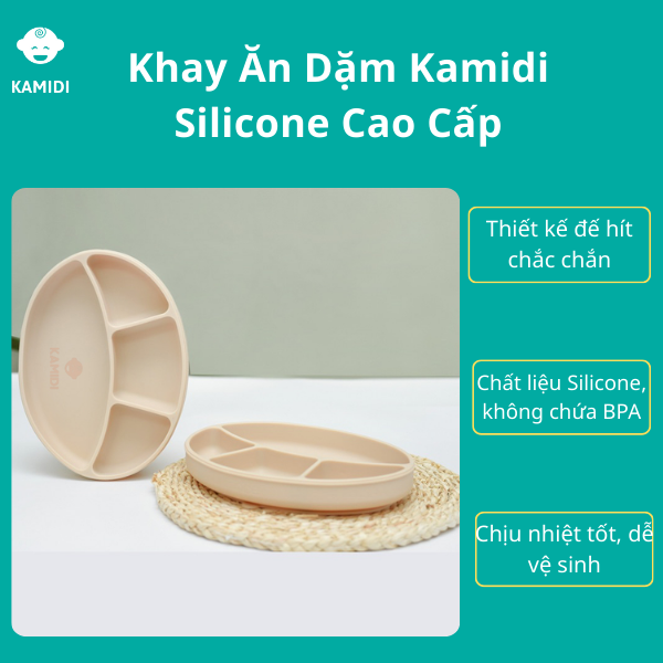 Khay Ăn Dặm Cho Bé Kamidi Silicone Cao Cấp Không Chứa BPA, Có Đế Hít Chống Đổ Chịu Nhiệt Tốt
