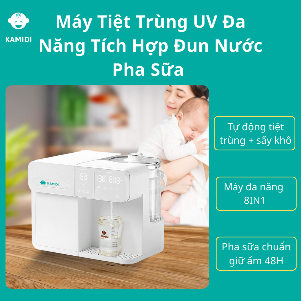 Máy Đa Năng Tiệt Trùng UV Bình Sữa Kamidi Lux 1 Lấy Nước Tự Động Tích Hợp Đun Nước Pha Sữa Cho Bé