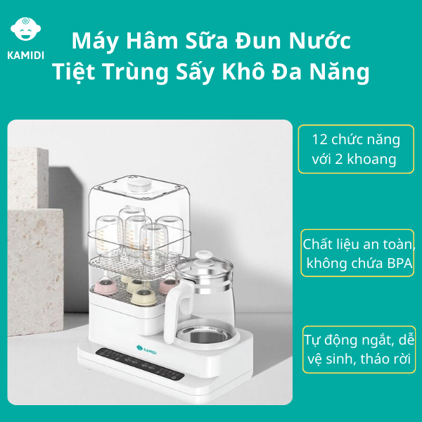 Máy Đun Nước Hâm SữaTiệt Trùng Sấy Khô Bình Sữa Đa Năng Kamidi Speed 2