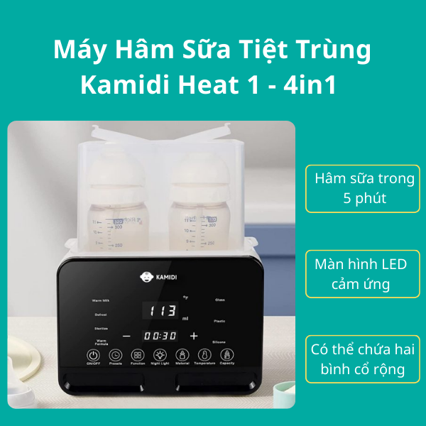 Máy Hâm Sữa Tiệt Trùng Bình Sữa Điện Đôi Kamidi Heat 1 Tích Hợp 4 Chức Năng