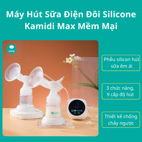 Máy Hút Sữa Có Dây Kamidi Max Máy Hút Sữa Điện Đôi Phễu Hút Silicon Mềm Mại Kèm Bình Sữa Có Núm Ti Cho Bé