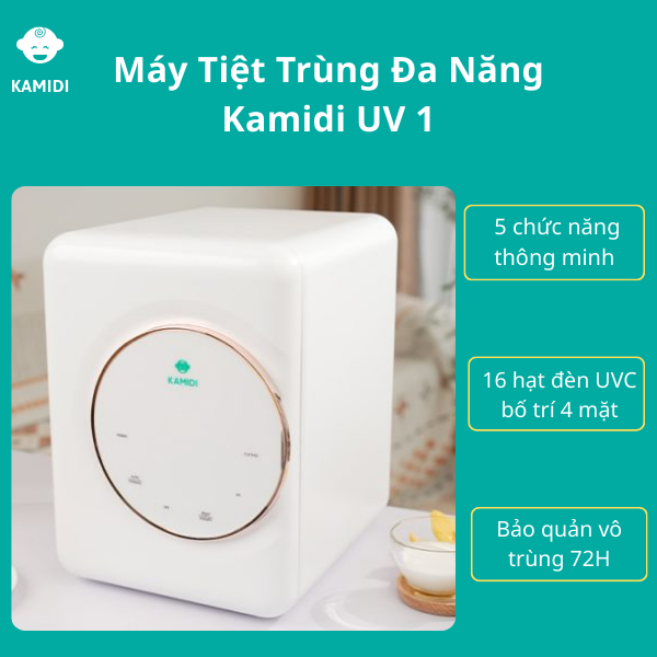 Máy Tiệt Trùng Đa Năng Kamidi UV 1 - Sấy Khô, Khử Khuẩn UV, Dung Tích Lớn Tiện Dụng Cho Cả Mẹ Và Bé