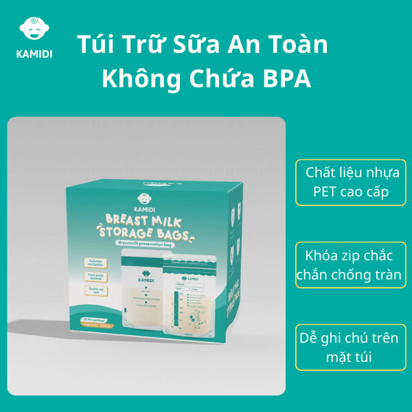 Túi Trữ Sữa Kamidi Nhựa PET Cao Cấp Không Chứa BPA Có Vòi Rót Bình Sữa Tiện Lợi Hộp 50 Túi Dung Tích 200ml